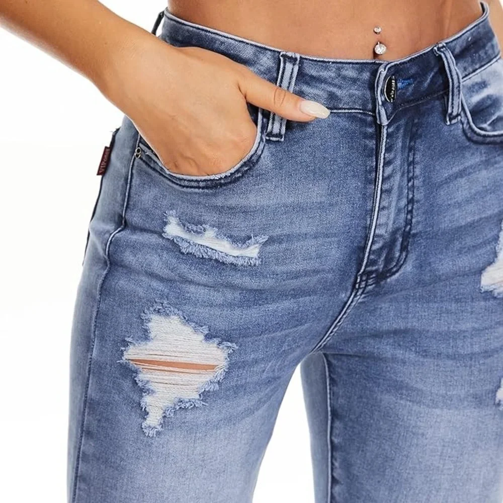 VIPONES Jeans High Waisted Skinny Stretch Soft Slim Fit Distressed Comfy Size 16